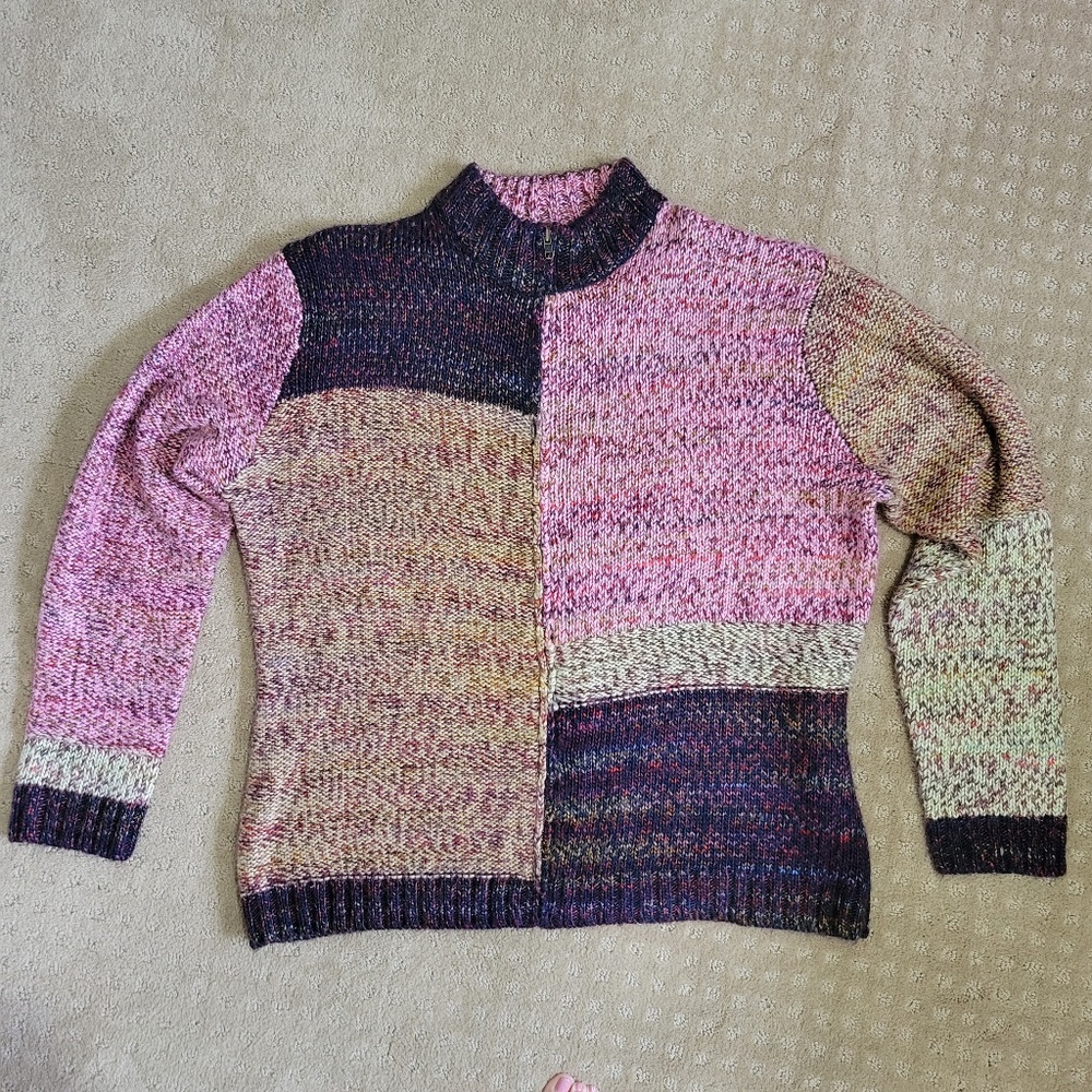 Bechamel Womens Knitted Cardigan Sweater Full Zip Pink Multi Color Block Sz XL